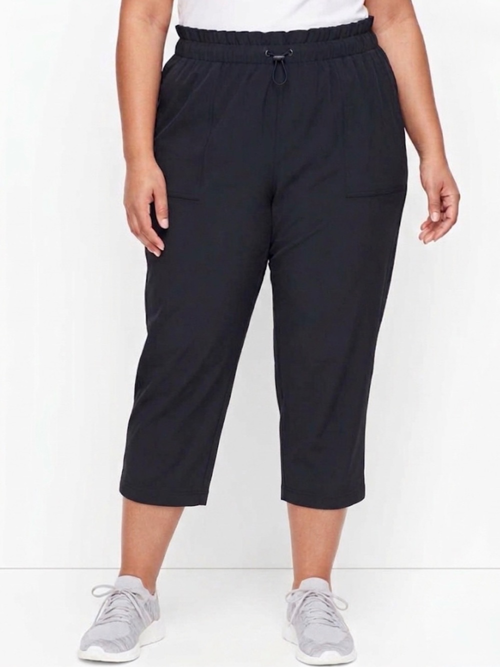 T by Talbots Navy Lightweight Stretch Drawstring Waist Crop Pants Pockets 2X